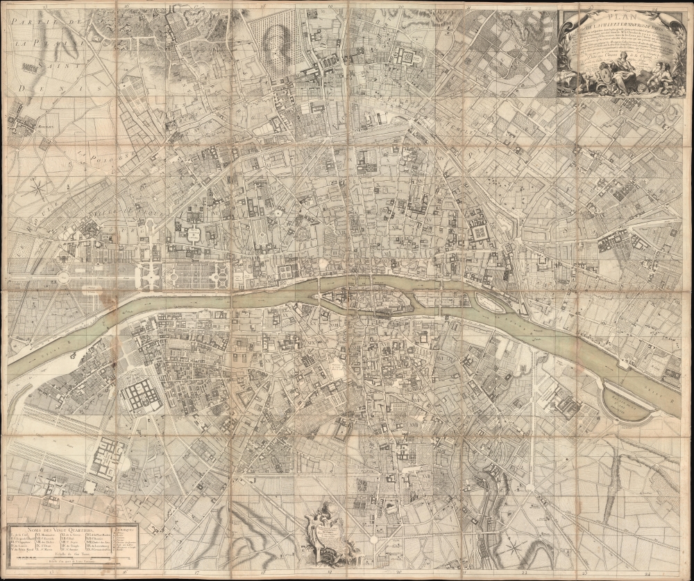 Plan de la Ville et Fauxbourgs de Paris Divise en 20 Quartiers dont la plus grande partie a ete rectifee d'apres differens desseins leve Geometrique, tires du Cabinet de Mr. Cevalier de * * * *... Dedie aux Citoyens de la Capitale Par... Desnos... 1777. - Main View