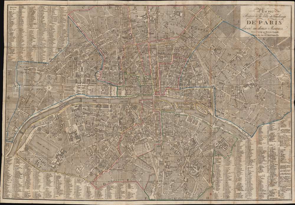 Plan Routier de la Ville et Fauxbourgs de Paris divisé en douze Mairies. - Main View