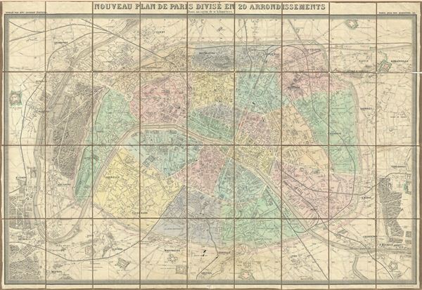 Nouveau Plan de Paris Divise en 20 Arrondissements Dans un rayon de 10 kilometres. - Main View