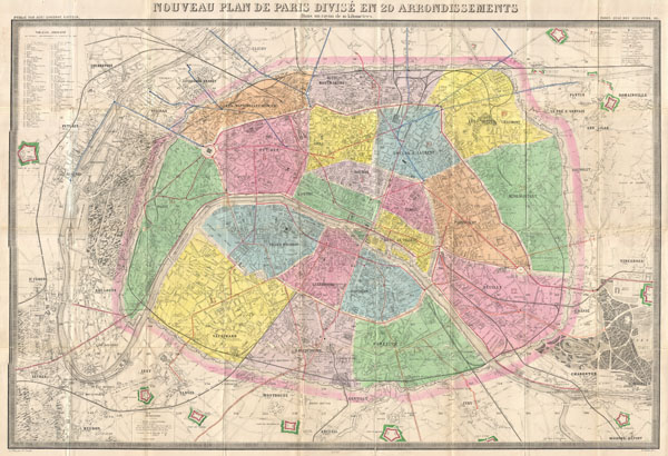 Nouveau Plan de  Paris Divise en 20 Arrondissements Dans un rayon de 10 kilometres. - Main View