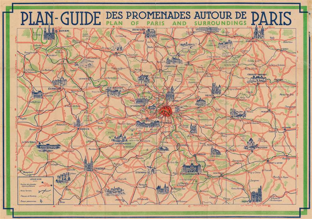 Plan-Guide Monuments de Paris. Pictorial Plan of Paris. / Plan-Guide des Promenades Autour de Paris. Plan of Paris and Surroundings. - Alternate View 1