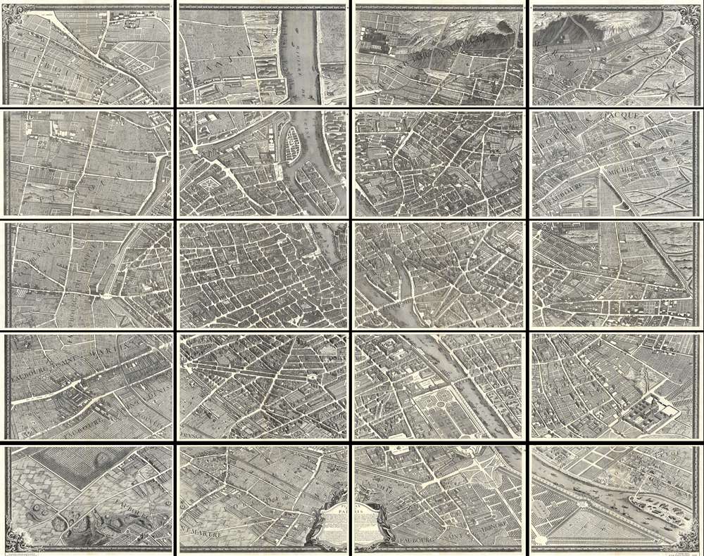 1739 Bretez Turgot View and Map of Paris, France (c. 1900 Taride issue)