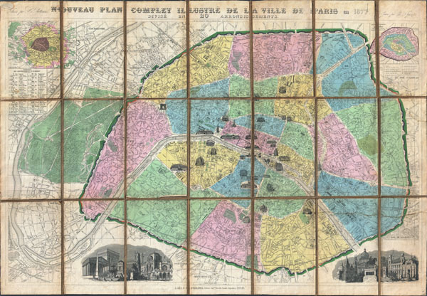 Nouveau Plan Complet Illustre dela Ville de Paris en 1877 Divise en 20 Arrondissements. - Main View