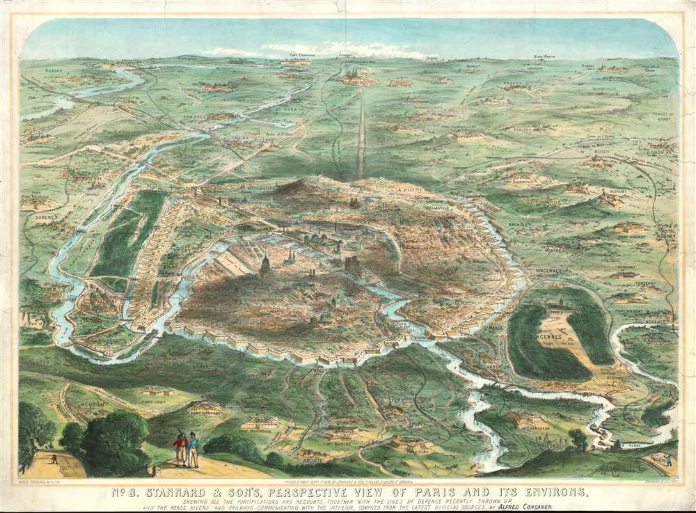 No. 8. Stannard and Son's, Perspective View of Paris and its Environs, Shewing All the Fortifications and Redoubts, Together with the Lines of Defense Recently Thrown Up, and the Roads, Rivers, and Railways Communication with the Interior. - Main View