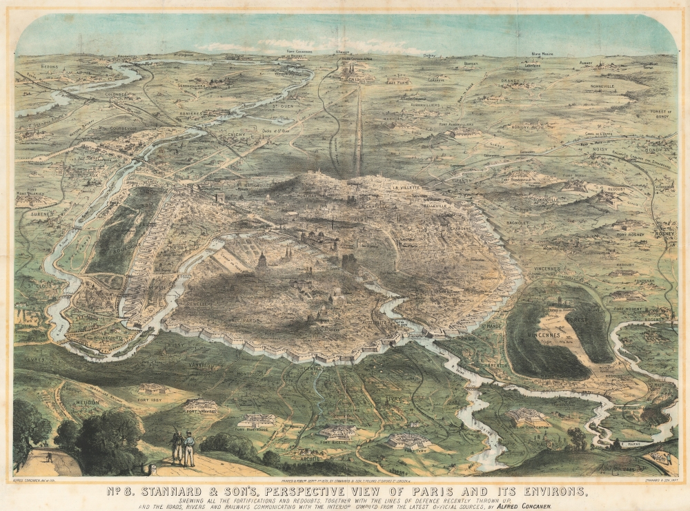 No. 8. Stannard and Son's, Perspective View of Paris and its Environs, Shewing All the Fortifications and Redoubts, Together with the Lines of Defense Recently Thrown Up, and the Roads, Rivers, and Railways Communication with the Interior. - Main View