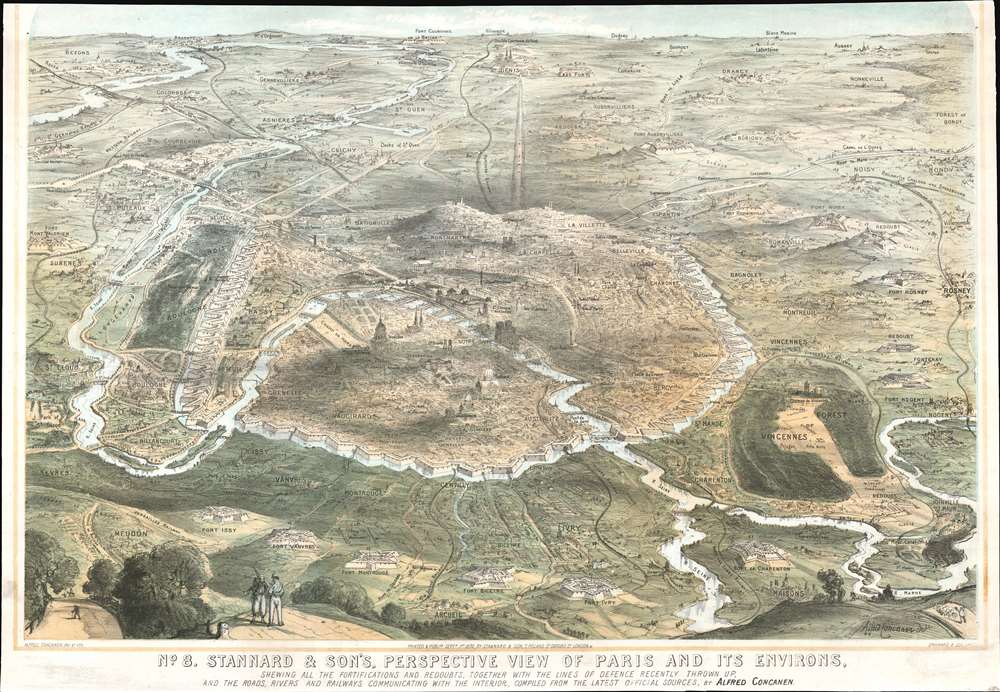 No. 8. Stannard and Son's, Perspective View of Paris and its Environs, Shewing All the Fortifications and Redoubts, Together with the Lines of Defense Recently Thrown Up, and the Roads, Rivers, and Railways Communication with the Interior. - Main View