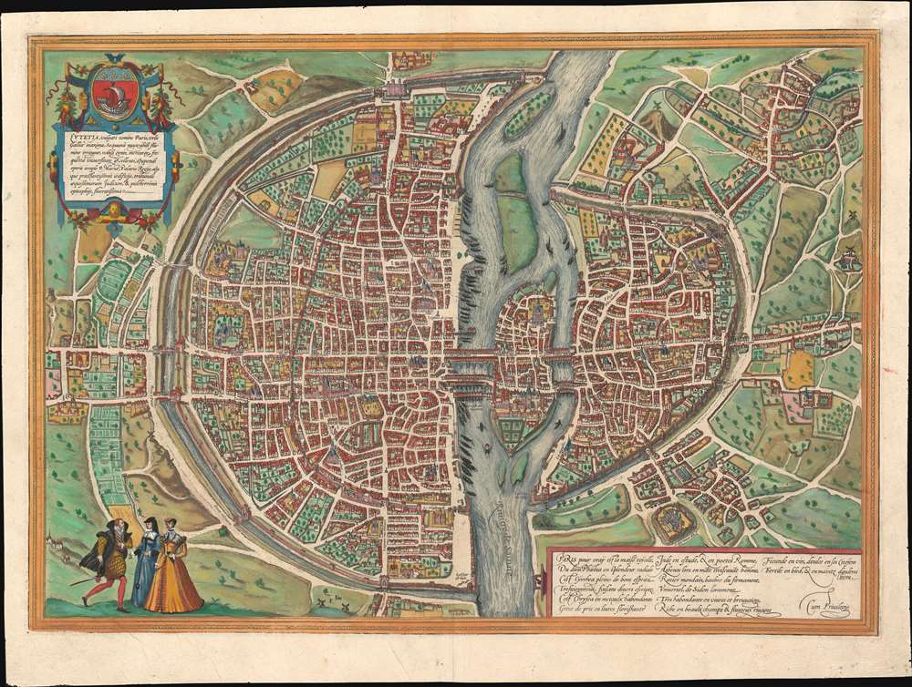 1572 by Braun & Hogenberg REPRINT 1500's France Old Historic Antique Map Paris 