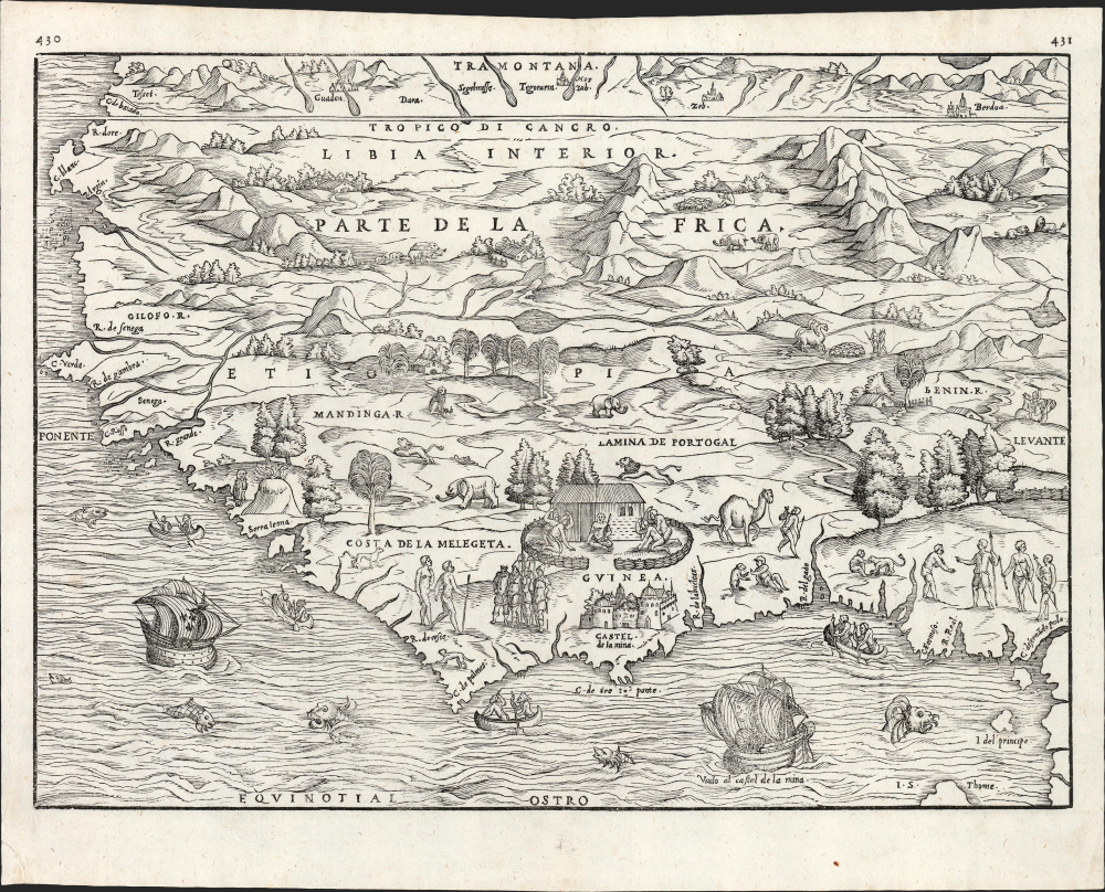 1565 Giovanni Battista Ramusio Map of Western Africa