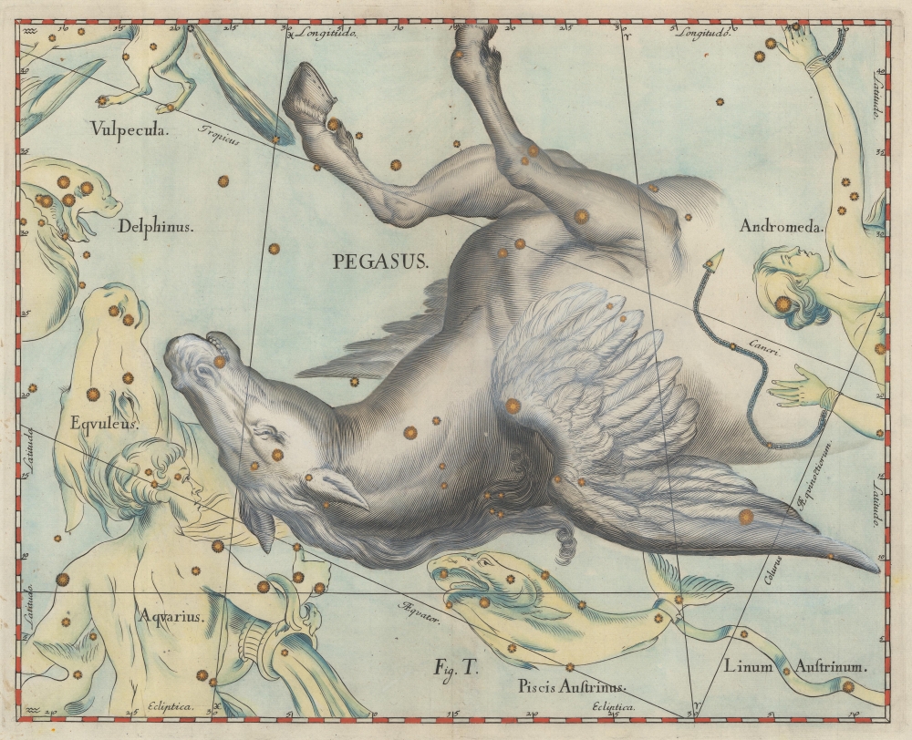 1690 Hevelius Celestial Chart or Star Map of the Pegasus Constellation