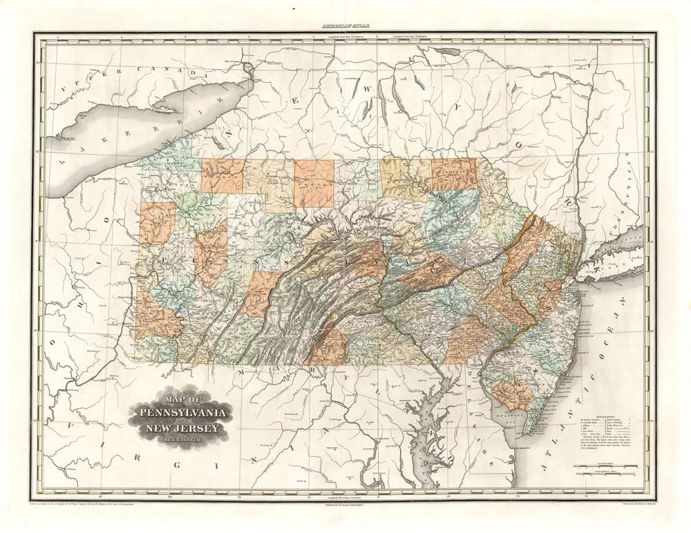 1823 Tanner Map of Pennsylvania and New Jersey