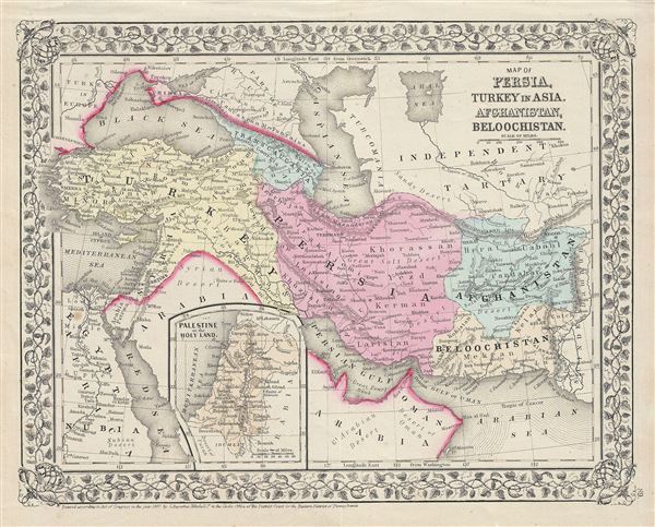 Map of Persia, Turkey in Asia, Afghanistan, Beloochistan. - Main View