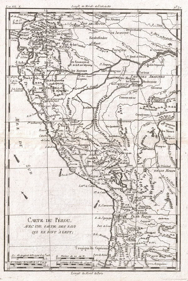 Carte Du Perou, Avec Une Partie Des Pays Qui En Sont A L'Est. - Main View