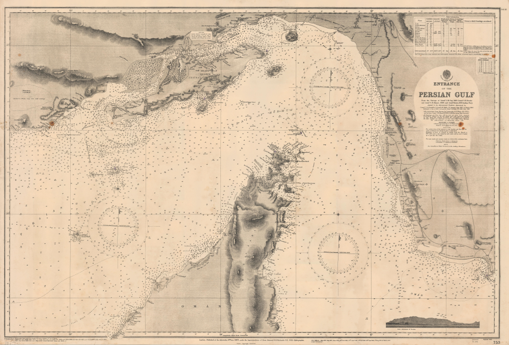 1945 British Admiralty Chart of the Strait of Hormuz and Environs