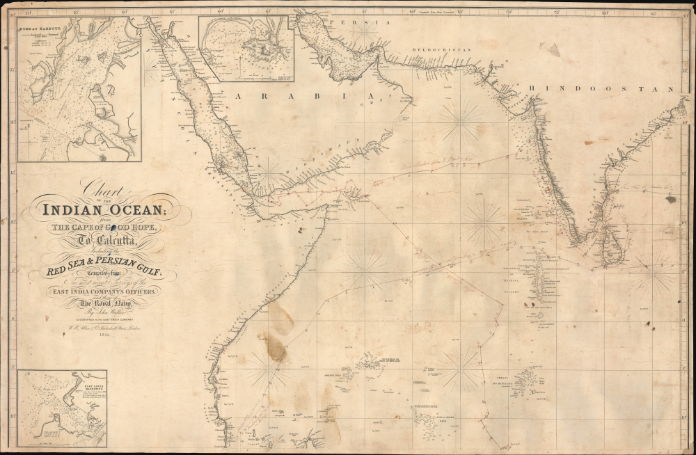 1845 Walker Nautical Chart of Persian Gulf, Arabian Sea, Indian Ocean