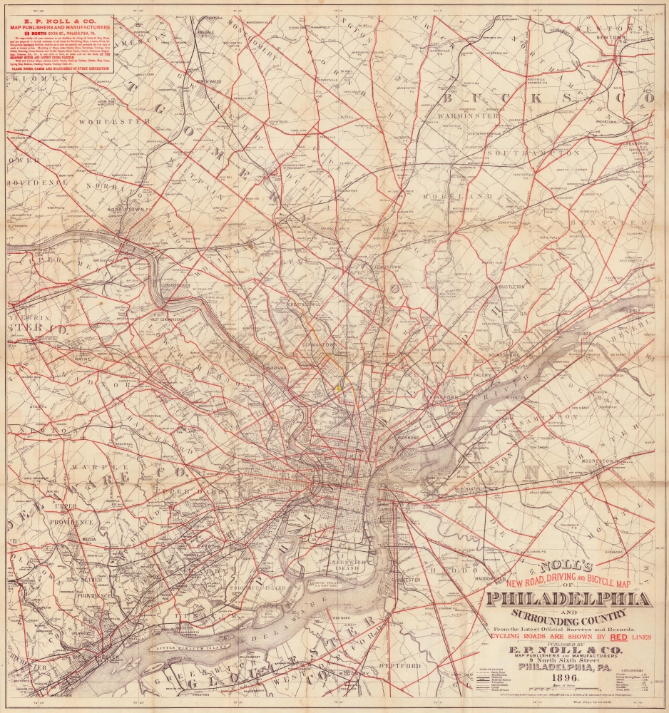 Noll's New Road, Driving and Bicycle Map of Philadelphia and Surrounding Country. - Main View
