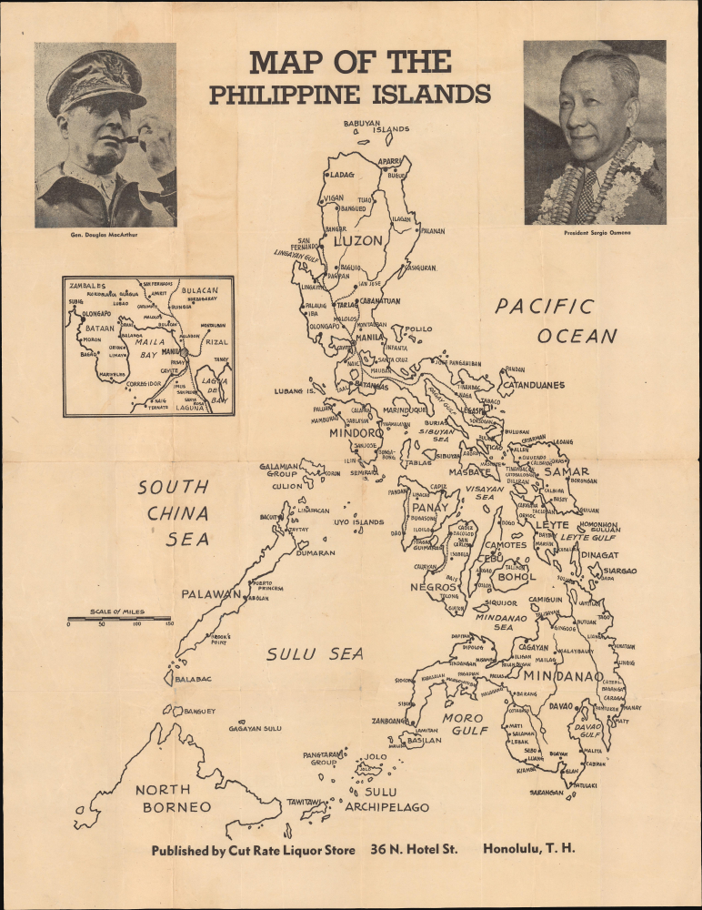 1944 Cut Rate Liquor Map of the Philippines, World War II
