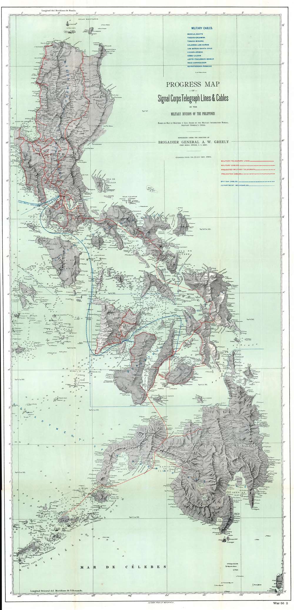 Progress Map of Signal Corps Telegraph Lines and Cables in the Military Division of the Philippines. - Main View