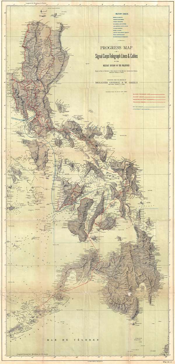 Progress Map of Signal Corps Telegraph Lines and Cables in the Military Division of the Philippines. - Main View