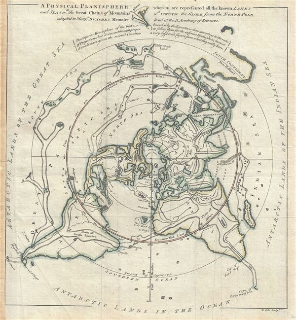 A Physical Planisphere wherein are represented all the known Lands and Seas, w.th the Great Chains of Mountains w.ch traverse the Globe from the North Pole. - Main View