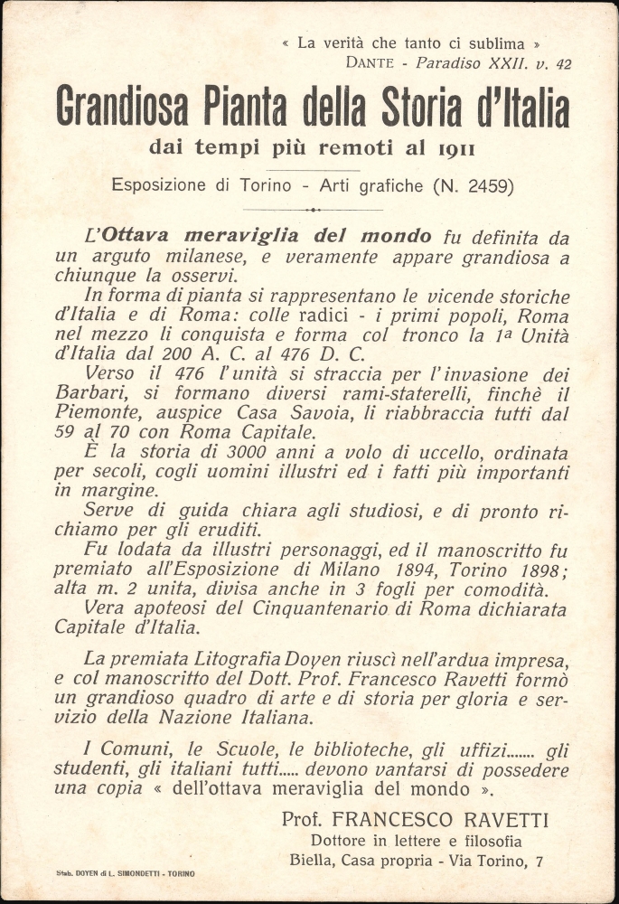 Pianta Della Storia d'Italia dai tempi piu remoti al 1911. - Alternate View 2