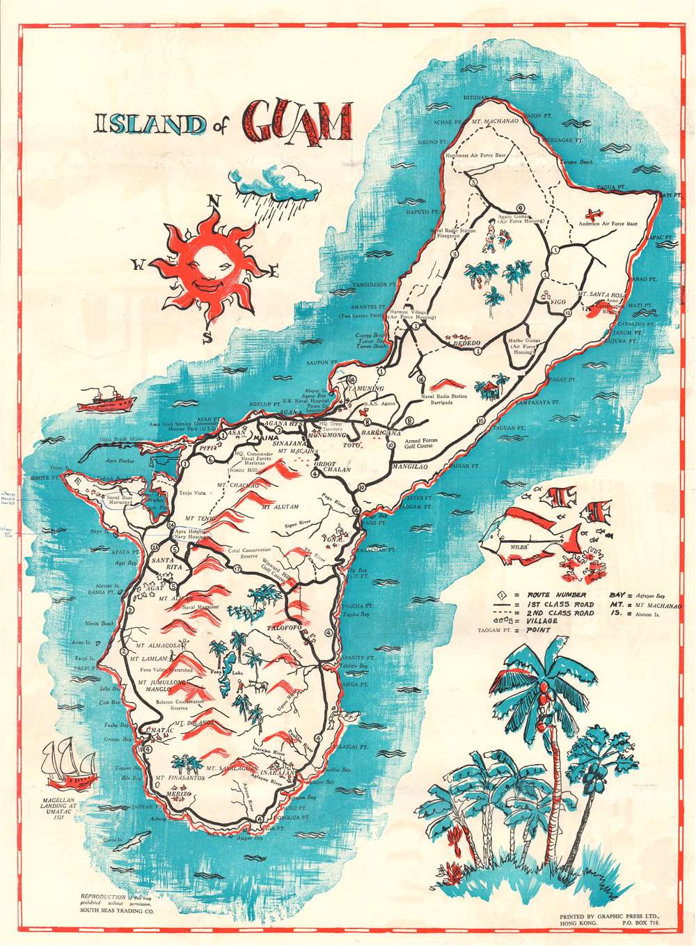 1955 South Seas Trading Company Pictorial Map of Guam