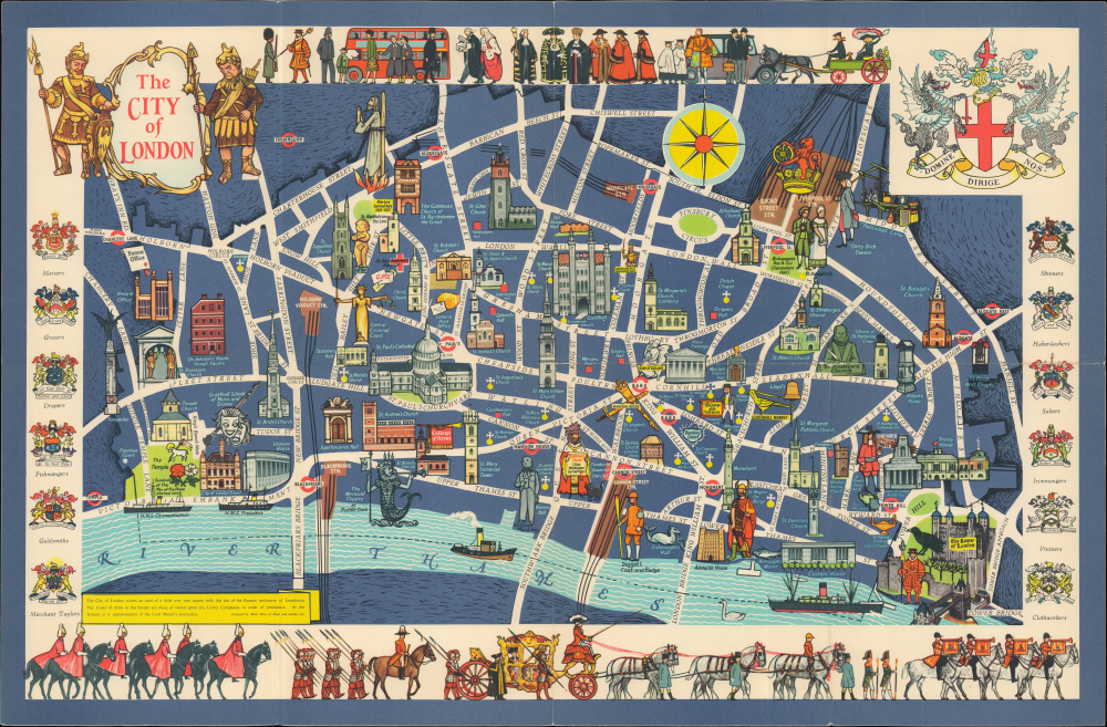 1960 Sims Pictorial Map of the City of London, England