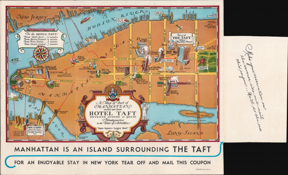 A Map of Part of Manhattan Around the Hotel Taft Seventh Avenue at 50th St. - Alternate View 1