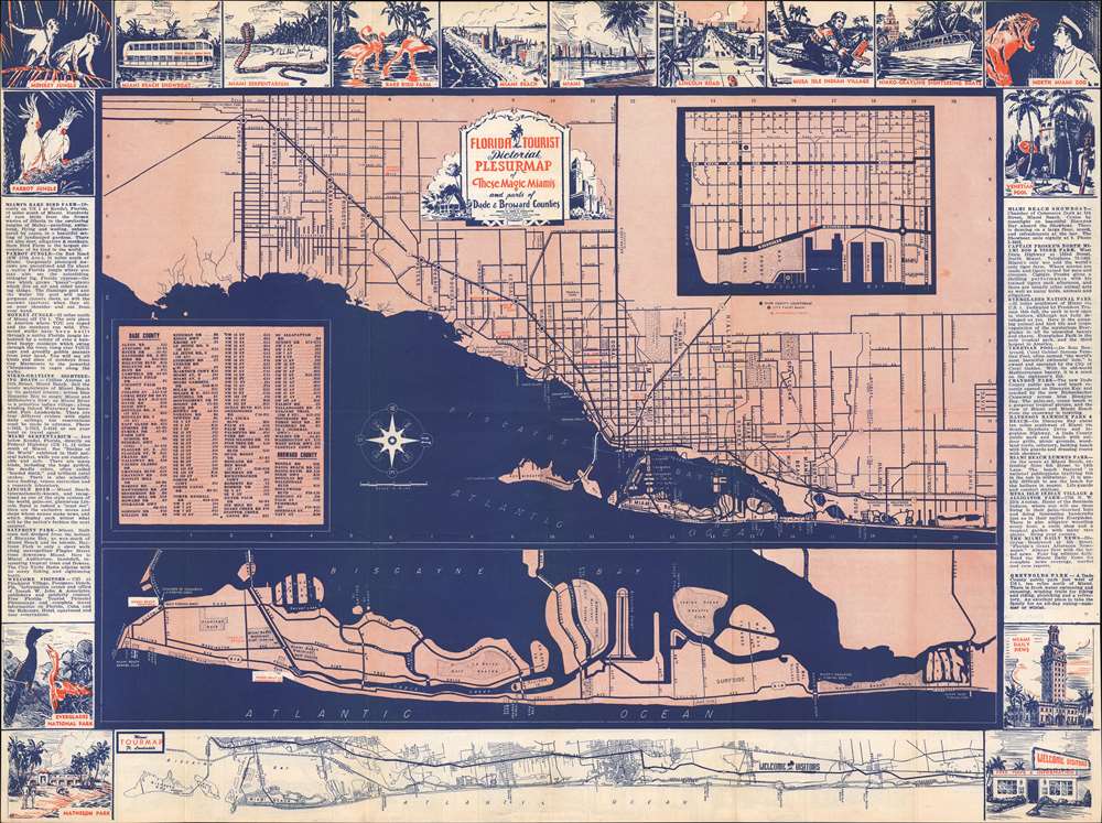 Florida Tourist Pictorial Plesurmap of These Magic Miamis and parts of Dade and Broward Counties. - Main View