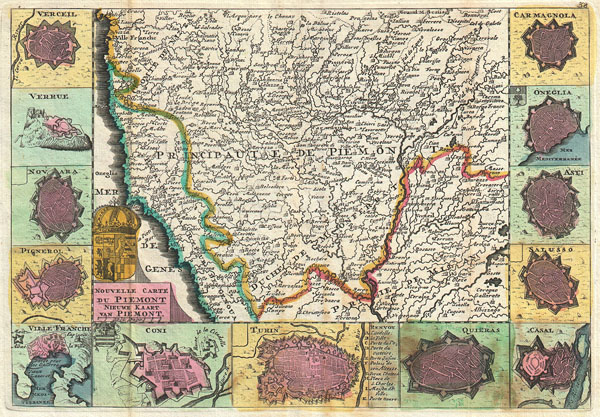 Nouvelle Carte du Piemont. / Nieuwe Kaart van Piemont. - Main View