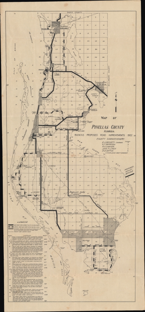Map of Pinellas County Florida Showing Road Improvements 1922. - Main View