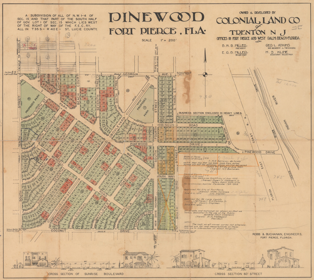 1925 Robb-Buchanan Cadastral Map of Pinewood, Fort Pierce, Florida
