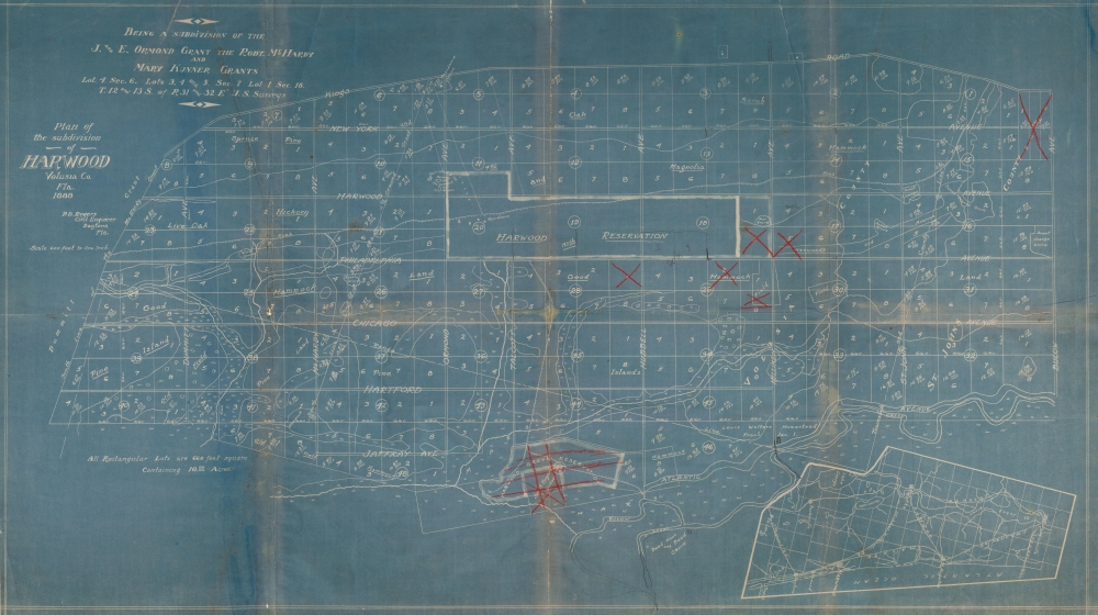 Plan of the subdivision of Harwood Volusia Co. Fla. 1888. Being a Subdivision of the J. and E. Ormond Grant the Robt. McHardy and Mary Kunner Grants. - Main View