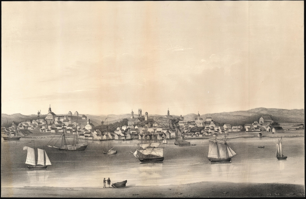 A View of Plymouth, from the beach east of the Harbor - the oldest town in New England and landing place of the Pilgrim Fathers. Dec. 22d. 1620. - Main View