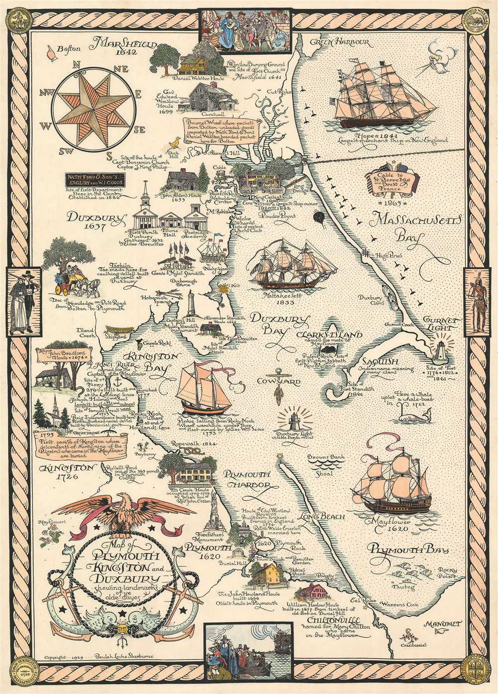 Map of Plymouth, Kingston, and Duxbury shewing landmarks of ye olde dayes. - Main View