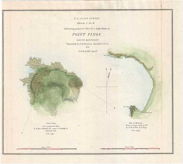 Sketch J. NO. 4 Indicating proposed sites for a Light-House on Point Pinos Bay, Monterey. - Main View