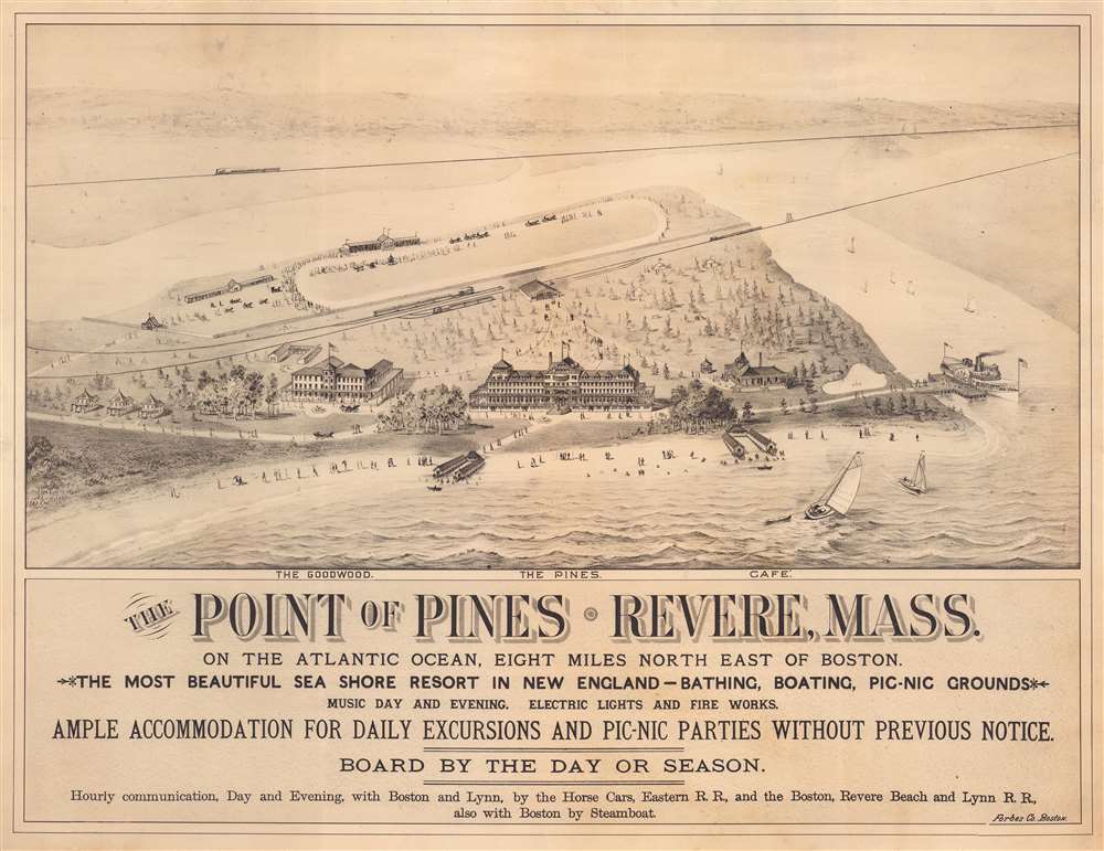 The Point of Pines. Revere, Mass. On the Atlantic Ocean, Eight Miles North East of Boston. The Most Beautiful Sea Side Resort in New England - Bathing, Boating, Pic-Nic Grounds. - Main View