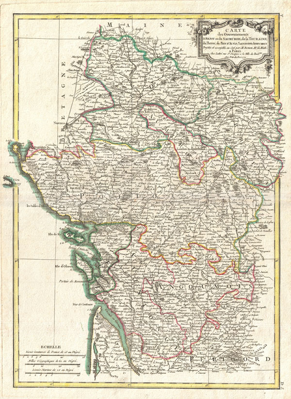 Carte des Gouvernements D'Anjou et du Saumurois, de la Touraine,du Poitou, du Pays d'aunis, Saintonge-Angoumois. - Main View