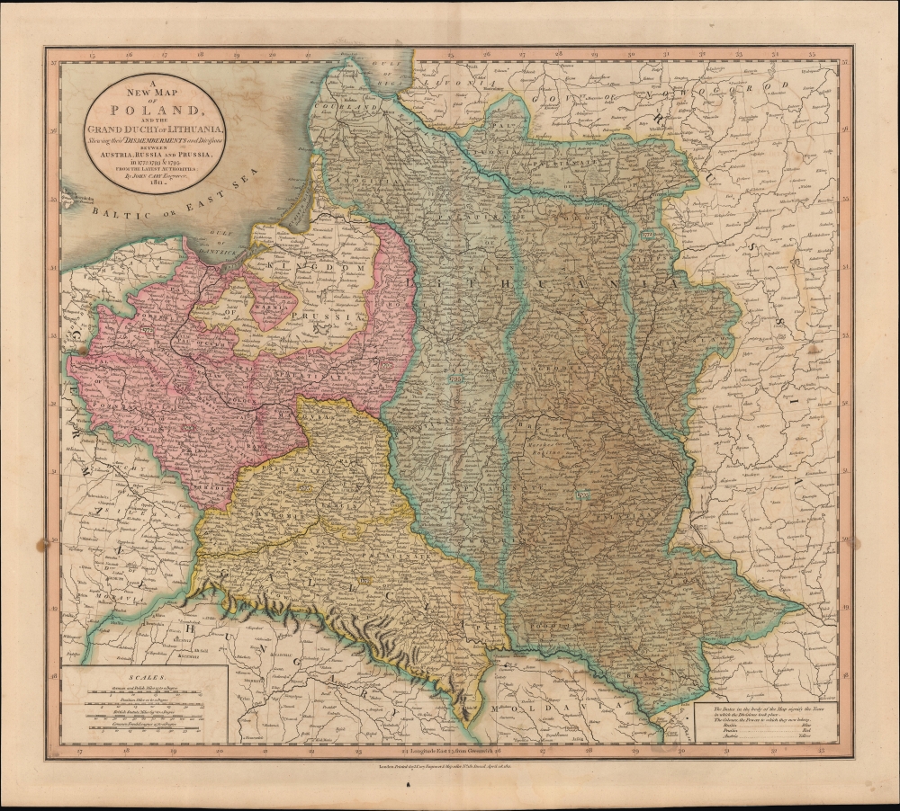 A New Map of Poland and the Grand Duchy of Lithuania, Shewing their Dismemberments and Divisions between Austria, Russia and Prussia in 1772, 1793, and 1795. - Main View