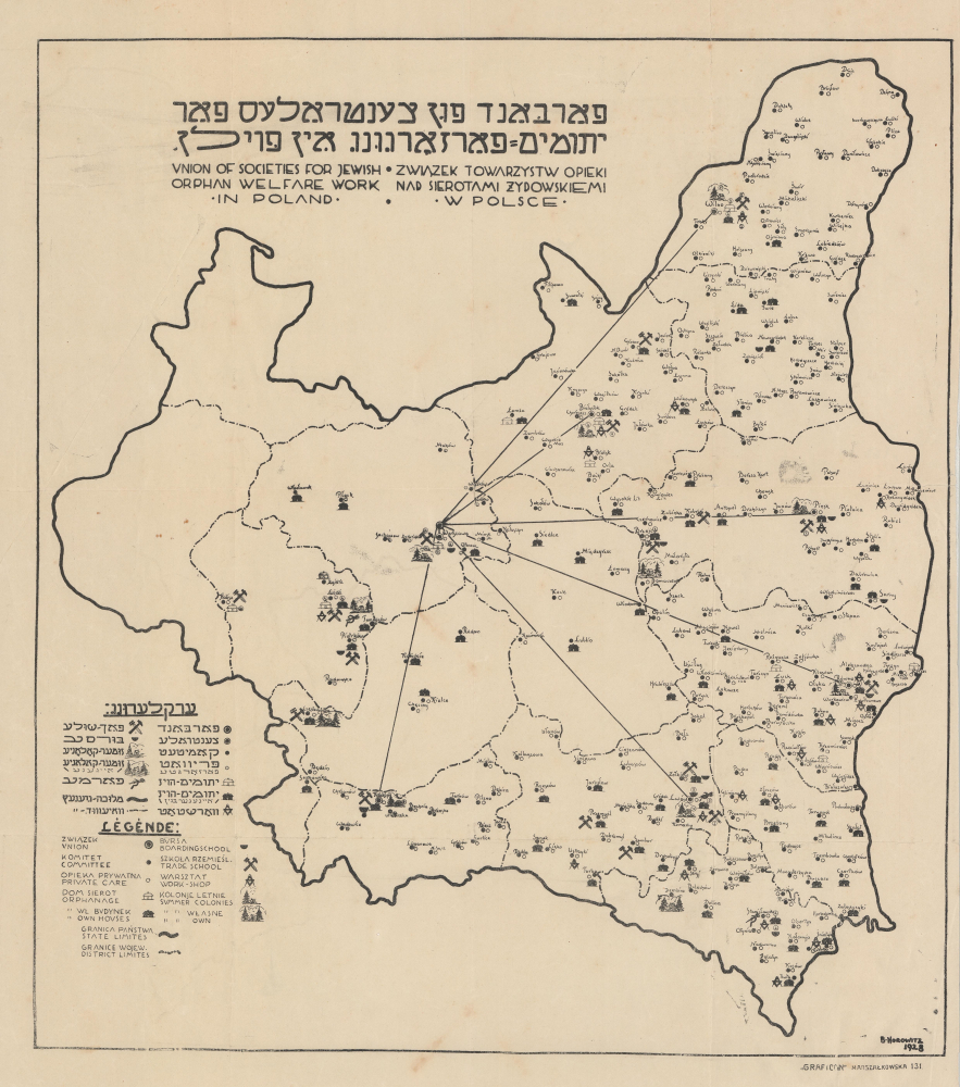 1928 Horowitz Map of Jewish Orphan Welfare Organizations, Poland