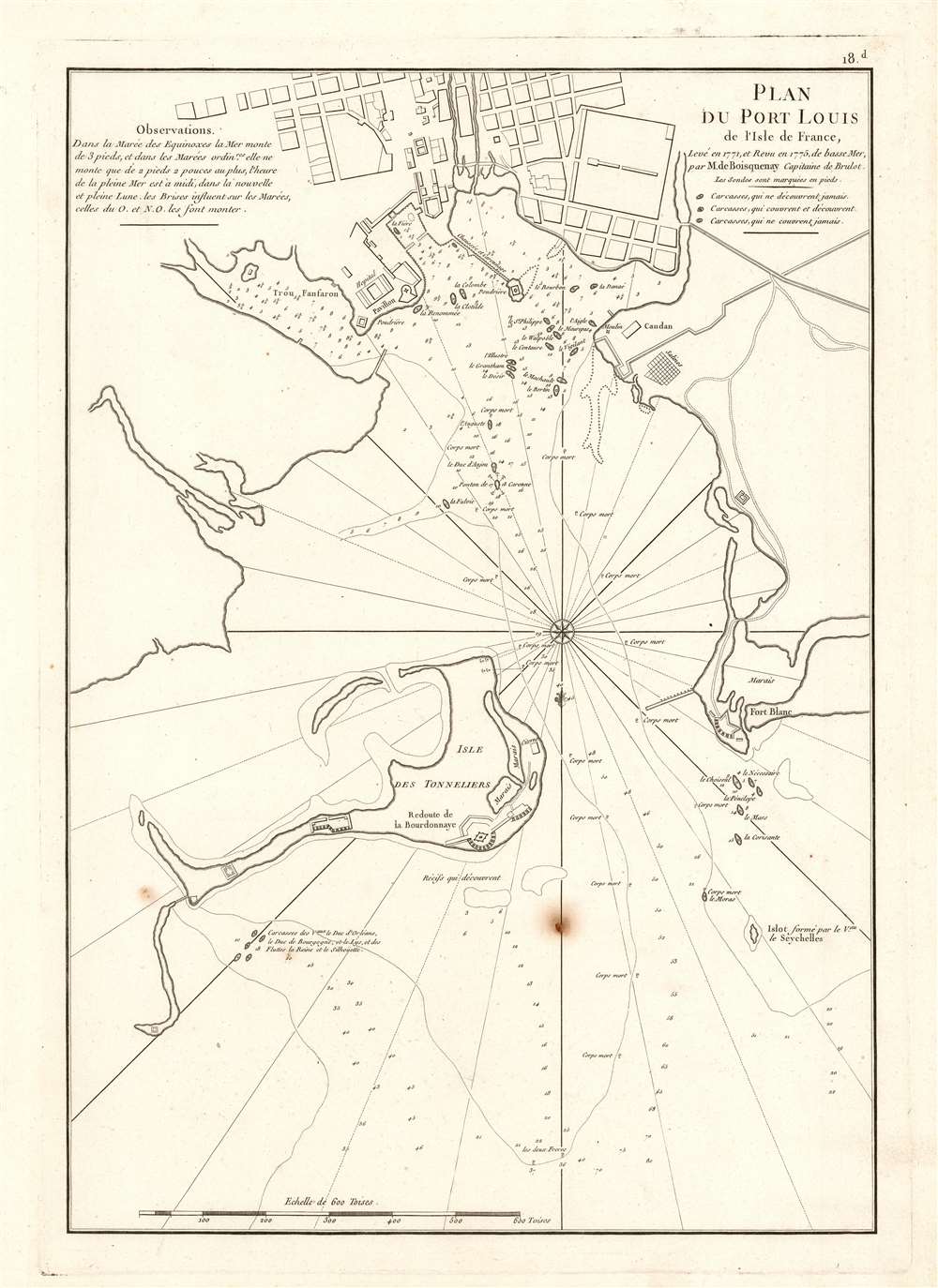 Plan du Port Louis de l'Isle de France, Levé en 1771 et Revu en 1775, de basse Mer, par M. de Boisquenay Capitaine de Brulot. - Main View