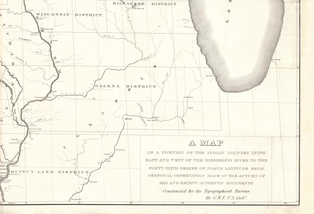 A Map of a Portion of the Indian Country Lying East and West of the Mississippi River to the Forty Sixth Degree of North Latitude from Personal Observation Made in the Autumn of 1835 and Recent Authentic Documents. - Alternate View 5