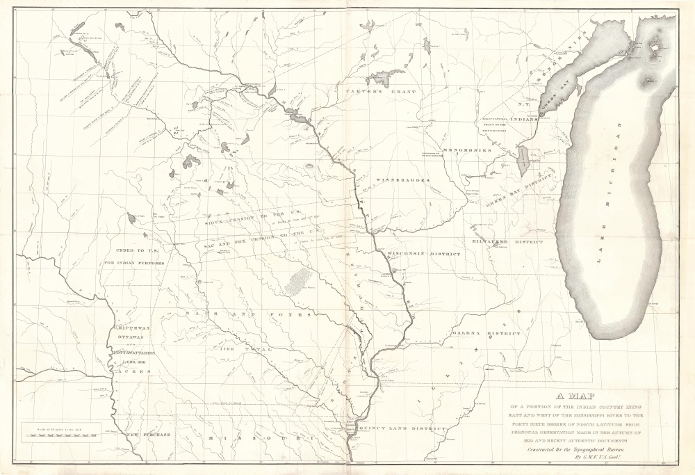 A Map of a Portion of the Indian Country Lying East and West of the Mississippi River to the Forty Sixth Degree of North Latitude from Personal Observation Made in the Autumn of 1835 and Recent Authentic Documents. - Main View