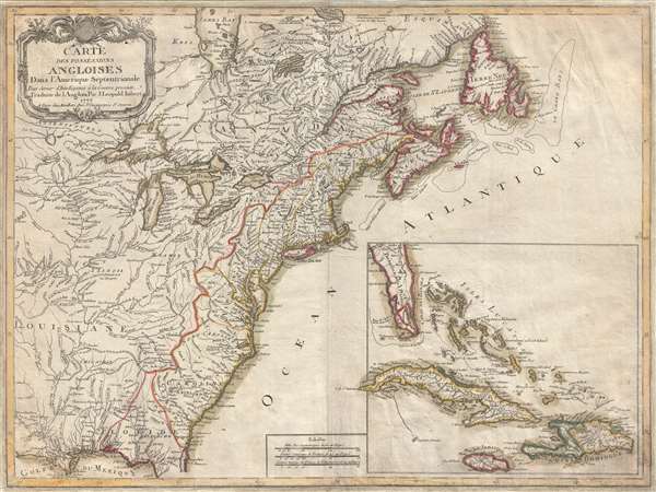 Carte des Possessions Angloises Dans L'Amerique Septentrional Pour Servir d'Intelligence á la Guerre presente Traduite de L'Anglois Par J. Leopold Imbert. - Main View