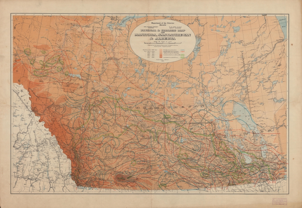 Physical and Climatic Map of Manitoba, Saskatchewan and Alberta. - Main View