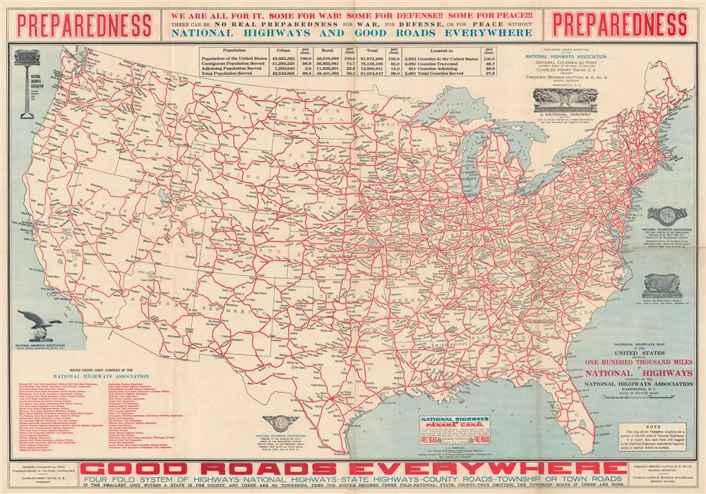 National Highways Map of the United States Showing One Hundred Thousand Miles of National Highways Proposed by the National Highway Association. - Main View