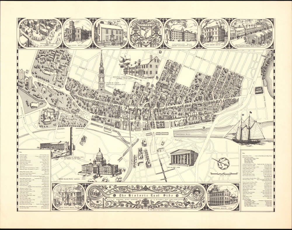 1975 Barstow Pictorial Historical Map of Providence, Rhode Island