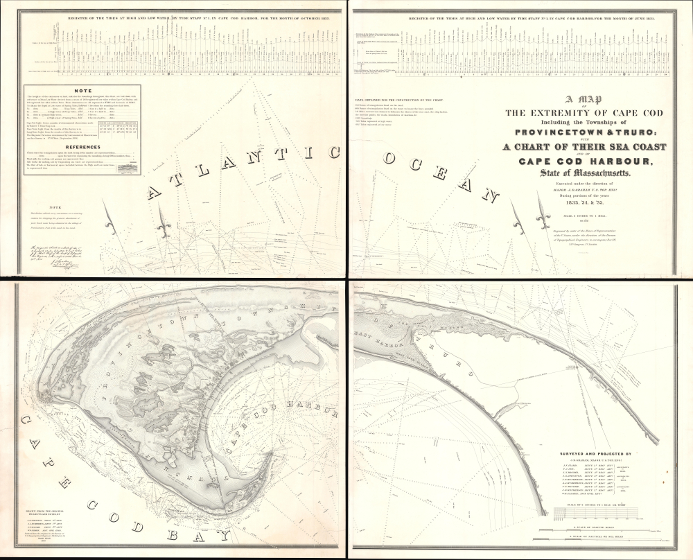1836 Graham Wall Map of Provincetown, Cape Cod, Massachusetts