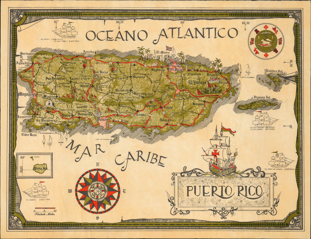 1971 Pictorial Map of Puerto Rico