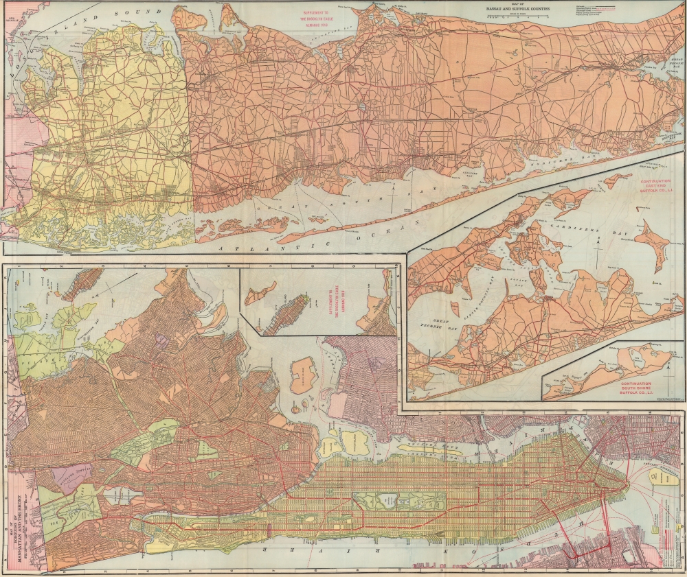 Map of Borough of Queens / Map of Nassau and Suffolk Counties / Map of Boroughs of Manhattan and Bronx. - Alternate View 2