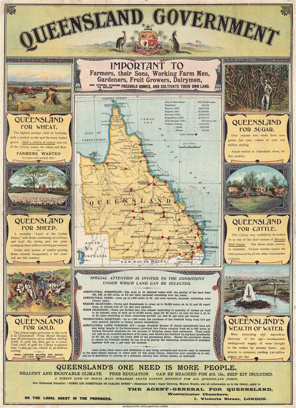 Queensland Government : important to farmers, their sons, working farm men, gardeners, fruit growers, dairymen, and others wishing to obtain freehold homes, and cultivate their own land. - Main View